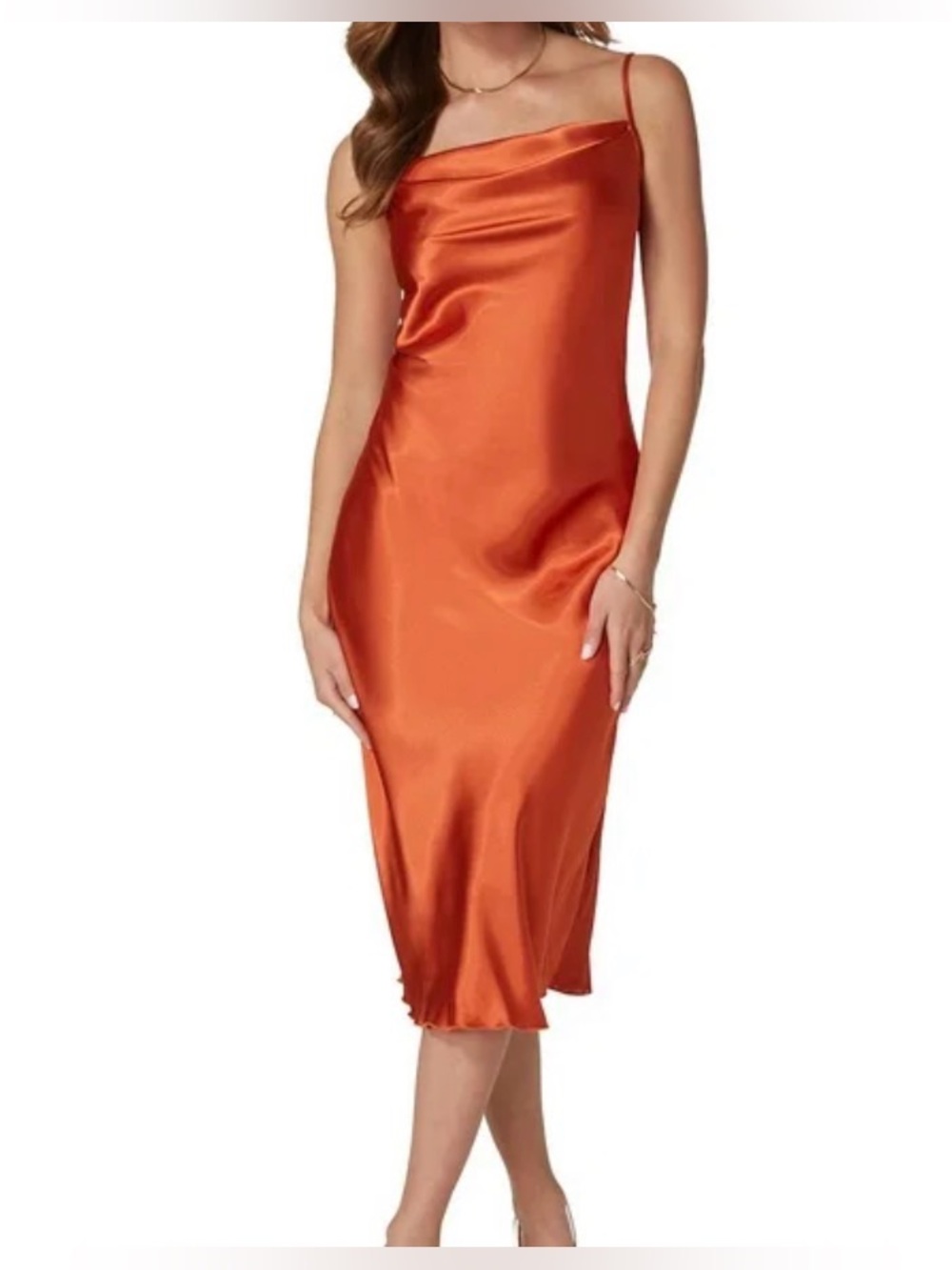 Bebe orange satin midi slip dress, XS